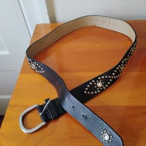 Black Studded Leather Belt with Silver-Tone Hardware